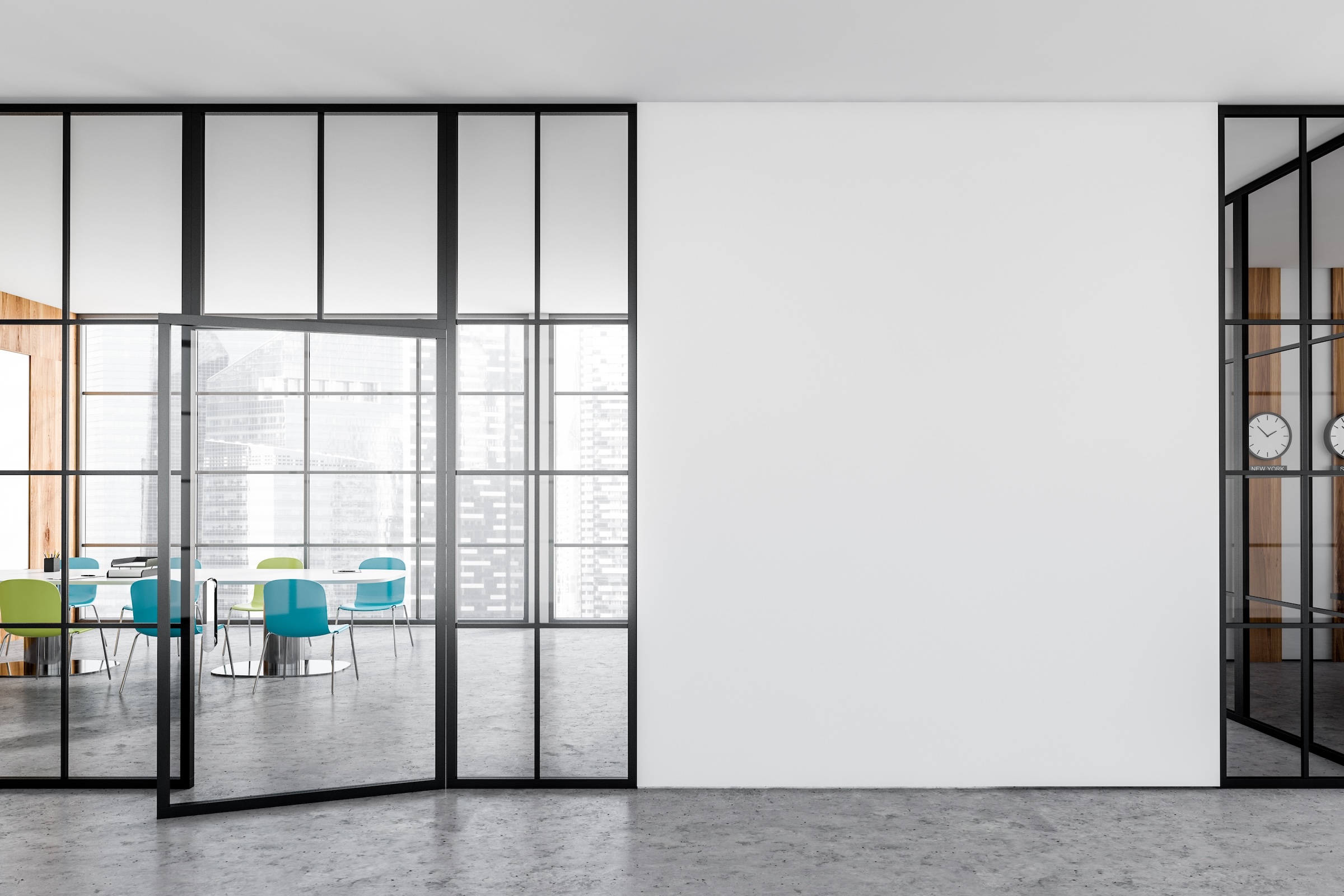 pivot door in steel look screens